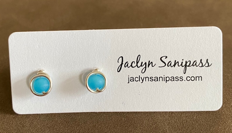 Sky Blue Sea Glass Stud Earrings, Cultured Seaglass Stud Earrings, Frosted glass, Handmade Post Earrings Made in Maine image 2