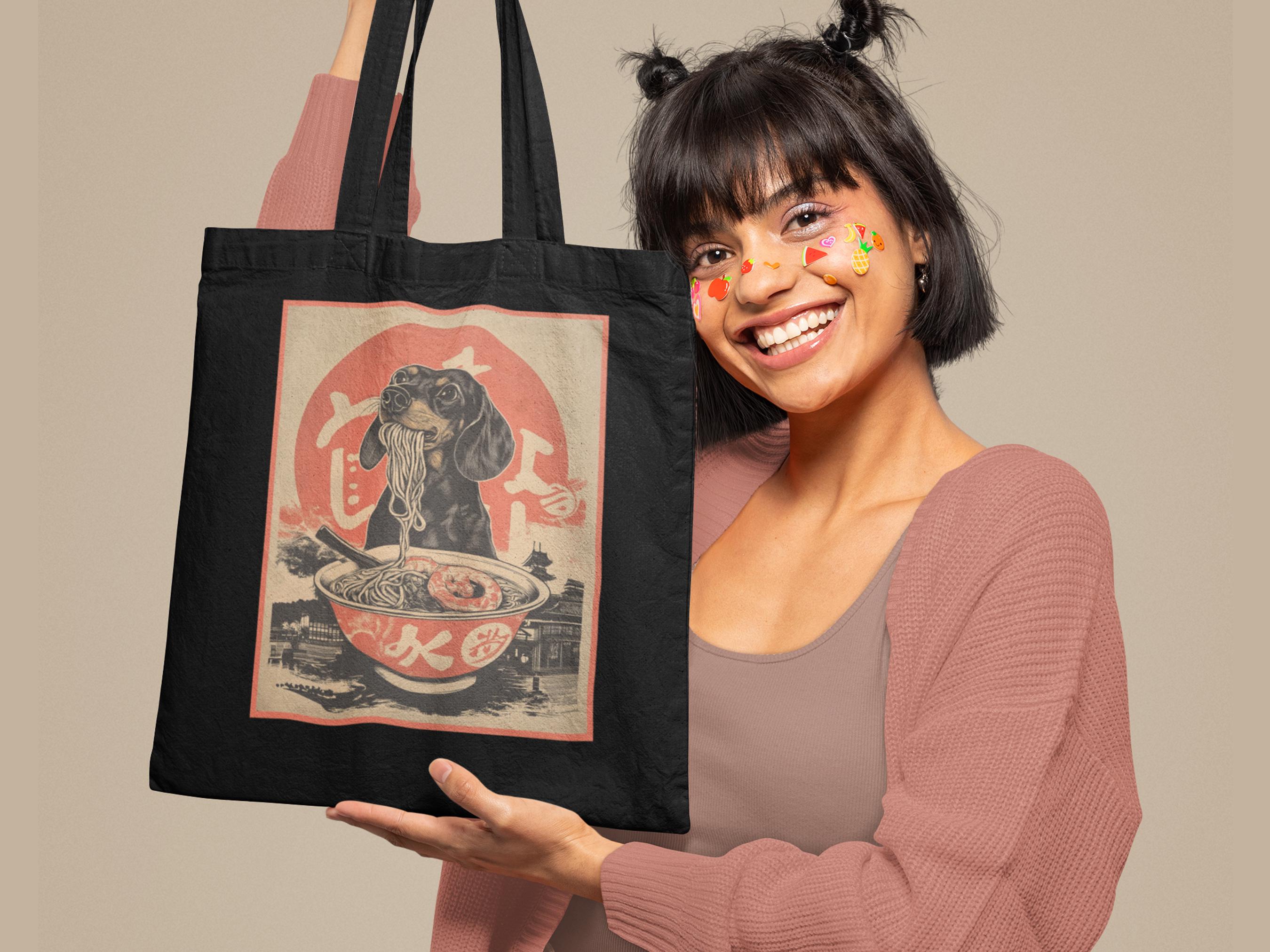 Dachshund Ramen Dog Organic Cotton Tote Bag Dachshund Mom Eco-Friendly Tote Dog Lover Gift Kawaii Noodle Dog Bag Japanese Art Foodie Lover