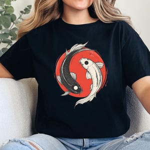 Yin Yang Koi Fish T-Shirt Japanese Art Shirt Zen Yoga Tee Just Because Fish Lover Gift Vintage Japanese Aestethic Oceanic Vibe Art Shirt