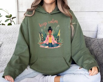 Keep Calm Cute Yoga Hoodie Zen Seeker Best Friend Gift Meditation Shirt Boho Botanical Tee Namaste Shirt Self Care Hoodie Floral Sweatshirt