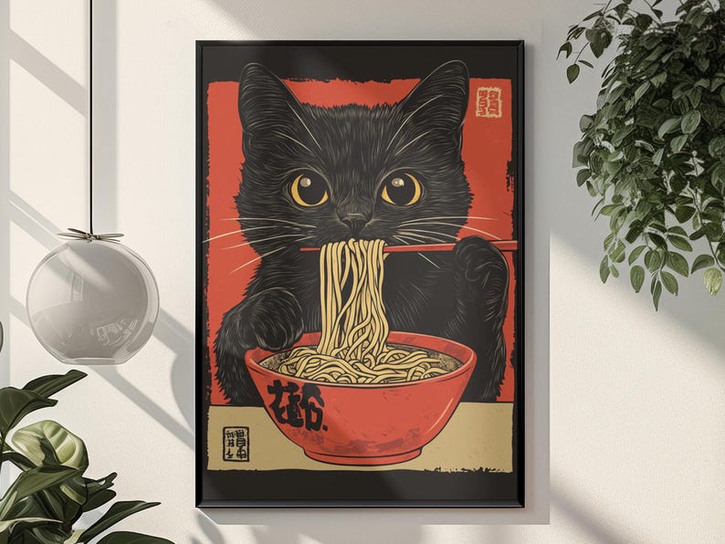 Black Cat Ramen Poster: Japanese Food Art Print - Etsy