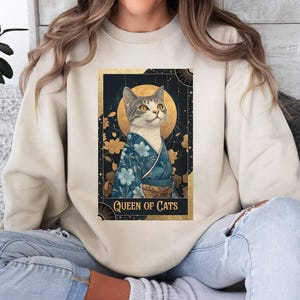 Tarot carte reine des chats sweat chat dame chemise tarot chat amoureux Tee kimono art japonais pull animal de compagnie tee chat mignon sweat chat maman cadeau