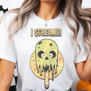 I Scream Melting Skull Ice Cream Tee Funny Halloween Shirt Unique Gift Creepy Shirt Retro Horror T-Shirt Spooky Season Shirt Party Shirt