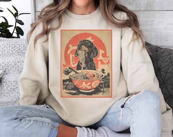 Ramen Dog Sweatshirt Vintage Japanese Art Kawaii Dachshund Sweater Ramen Lover Gift Noodle Dog Lover Gift Foodies Shirt Wiener Dachshund Mom