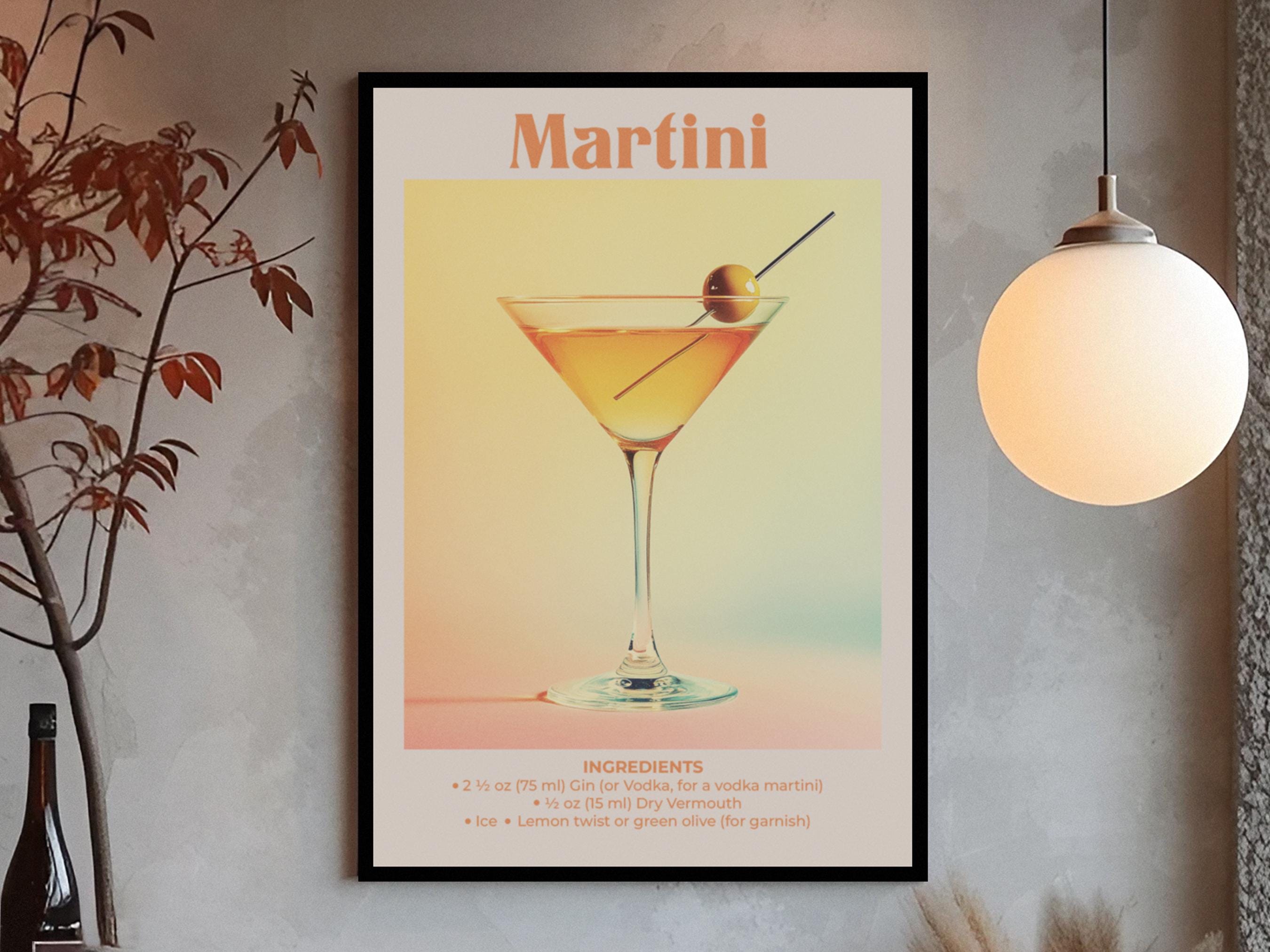 Retro Martini Cocktail Recipe Poster Vintage Art Print Home Bar Cart Decor Kitchen Wall Art Print Cocktail Bar Trendy Classic Martini Poster