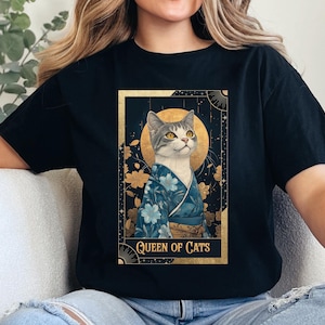 Carte de tarot reine des chats chemise cadeau pour amoureux des chats chemise japonaise mignonne chemise chat mignon kimono art chat cadeau maman chat chat lunatique lune céleste