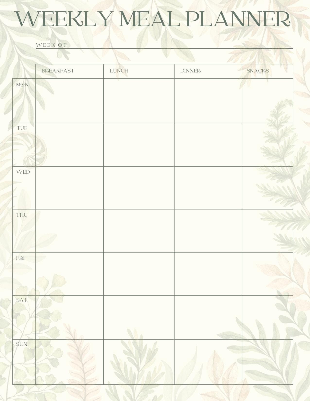Printable Weekly Meal Planner - Etsy