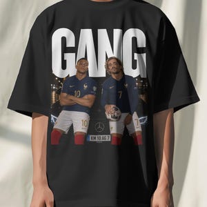 Camiseta extragrande de Kylian Mbappé y Antoine Griezmann, camiseta gráfica de la selección francesa de fútbol, camiseta de la Copa del Mundo de fútbol. imagen 1