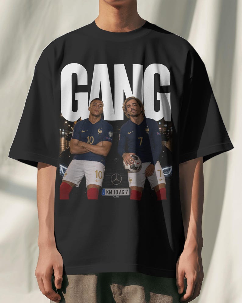 Camiseta extragrande de Kylian Mbappé y Antoine Griezmann, camiseta gráfica de la selección francesa de fútbol, camiseta de la Copa del Mundo de fútbol. imagen 1