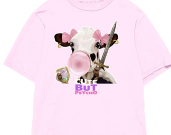 Oversized Cow Graphic Tee, Playful Attitude Shirt, Coquette Farm Animal Apparel