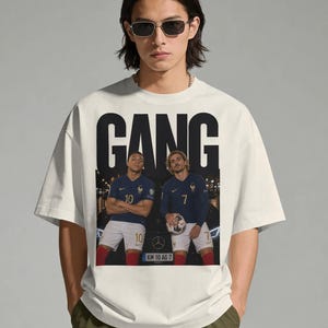 Camiseta extragrande de Kylian Mbappé y Antoine Griezmann, camiseta gráfica de la selección francesa de fútbol, camiseta de la Copa del Mundo de fútbol. imagen 2