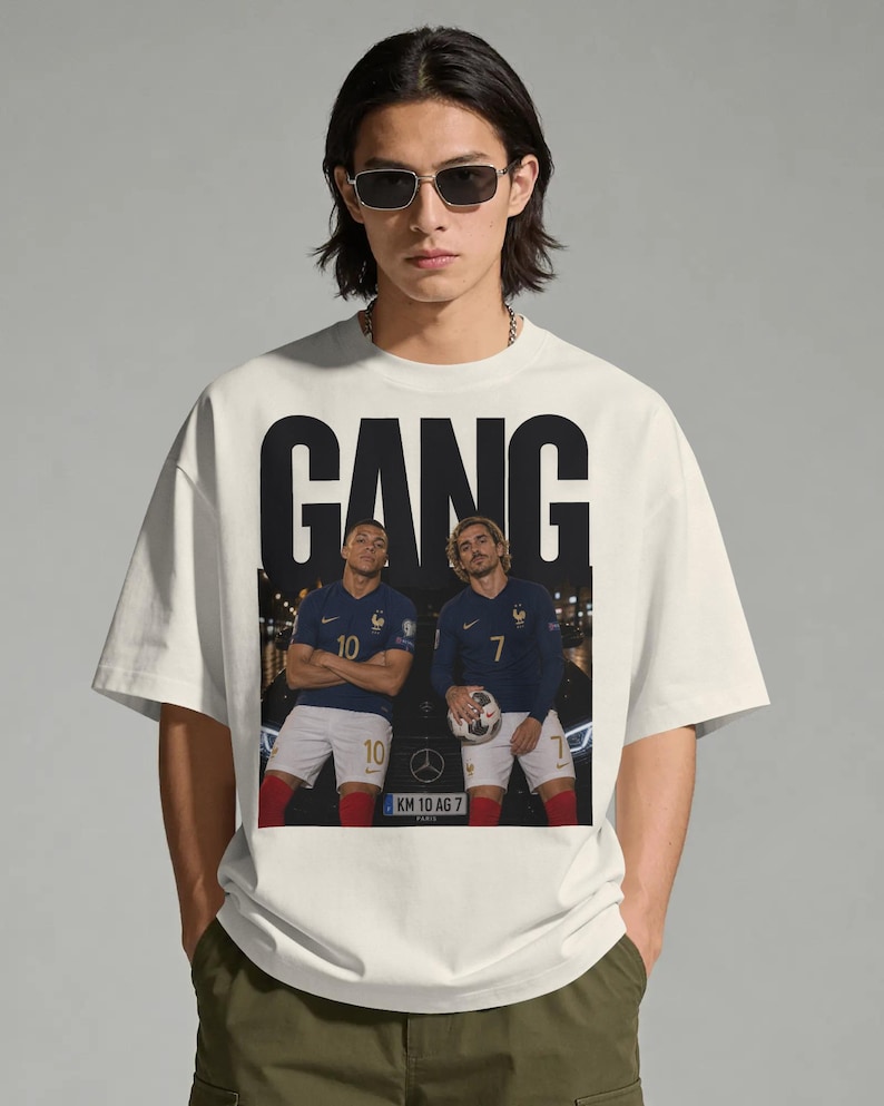 Camiseta extragrande de Kylian Mbappé y Antoine Griezmann, camiseta gráfica de la selección francesa de fútbol, camiseta de la Copa del Mundo de fútbol. imagen 2