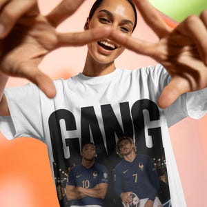 Camiseta extragrande de Kylian Mbappé y Antoine Griezmann, camiseta gráfica de la selección francesa de fútbol, camiseta de la Copa del Mundo de fútbol. imagen 10