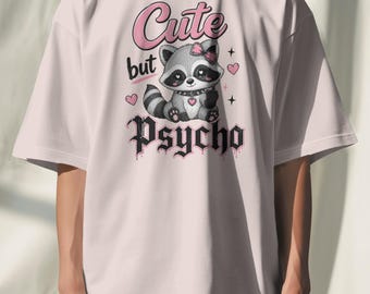 Oversized Raccoon Graphic Tee, Goth Coquette T-Shirt, Psycho Raccoon Print