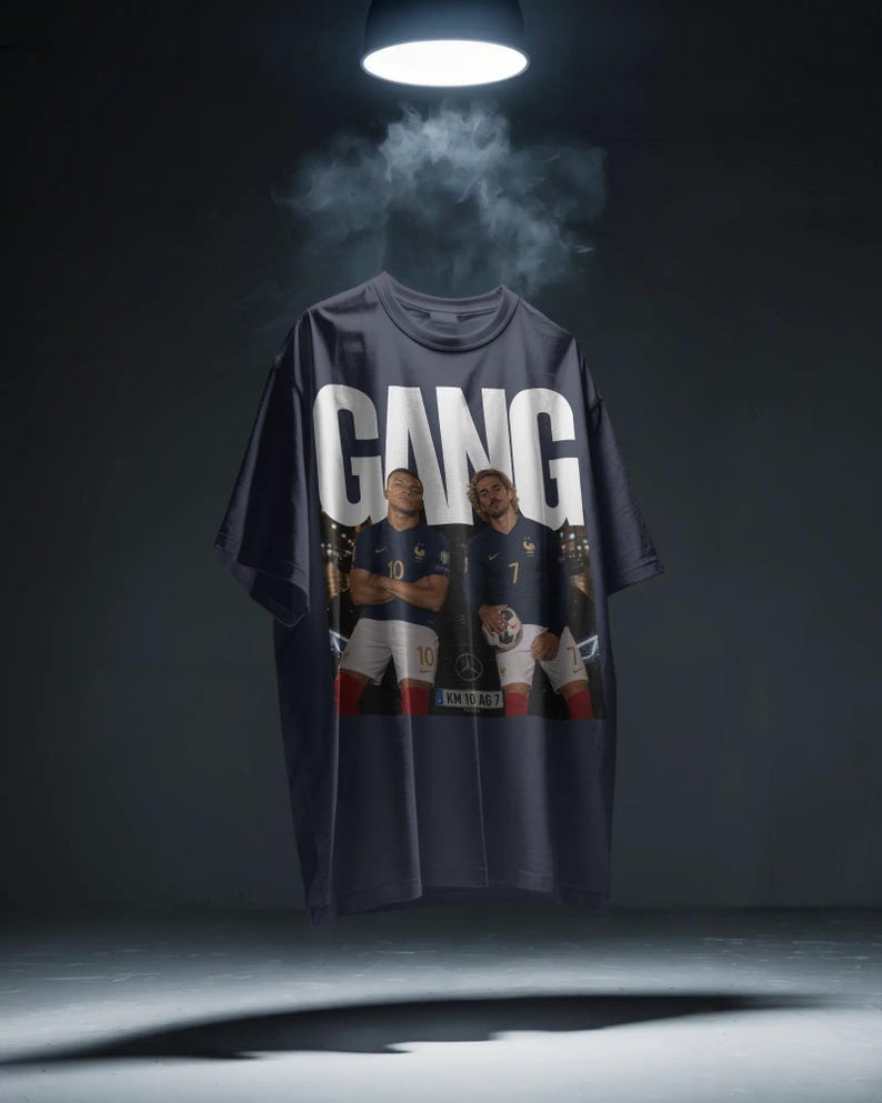 Camiseta extragrande de Kylian Mbappé y Antoine Griezmann, camiseta gráfica de la selección francesa de fútbol, camiseta de la Copa del Mundo de fútbol. imagen 8