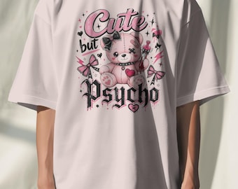 Oversized Teddy Bear Graphic Tee, Goth Coquette Shirt, Ironic Statement Apparel