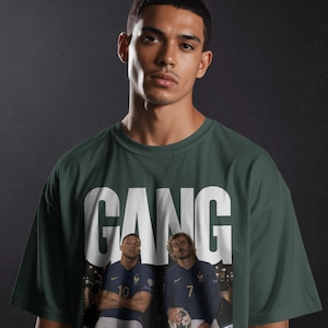 Camiseta extragrande de Kylian Mbappé y Antoine Griezmann, camiseta gráfica de la selección francesa de fútbol, camiseta de la Copa del Mundo de fútbol. imagen 9