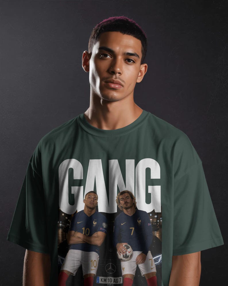 Camiseta extragrande de Kylian Mbappé y Antoine Griezmann, camiseta gráfica de la selección francesa de fútbol, camiseta de la Copa del Mundo de fútbol. imagen 9