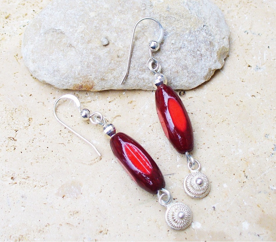 Dyed Bamboo Bead and Sterling Silver Earrings Lightweight Lovely - Etsy