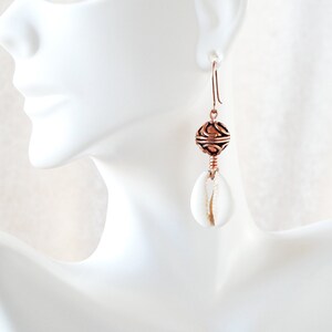 Copper Swirl Cowrie Drop Earrings