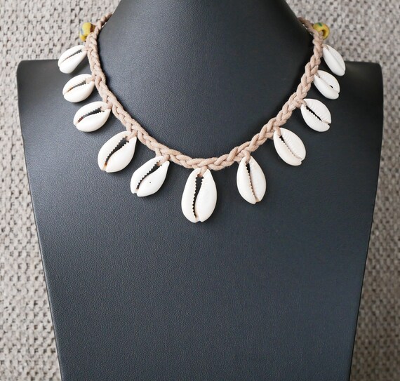 Beige Cowrie Shell Necklace Nigerian White Matte Shells