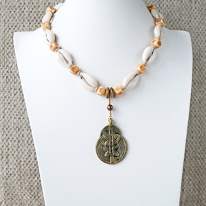 Cowrie Shell and Double Sun Brass Baule Necklace/Choker