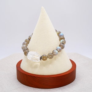 Labradorite Gemstone Cracked Crystal Sterling Star Spacer Stretch Bracelet