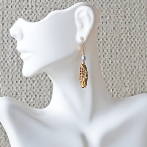 Woven Brass African Trade Bead Earrings with Faceted Crystals