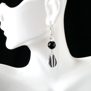 African Trade Bead Black and White Wedding Bead Dom Dom Onyx Earrings