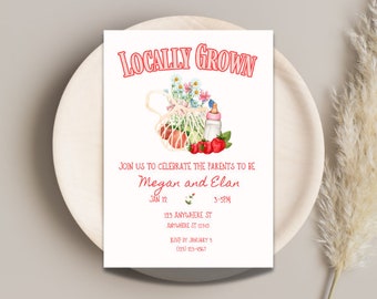 Locally Grown Baby Shower Invitation, Farmers market baby shower, Locally grown shower, Country baby shower, Baby shower invite
