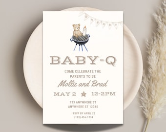 Baby-Q Invitation,BBQ baby Shower, Baby shower, Baby bbq shower, cookout baby shower, baby shower Invite, Neutral baby shower