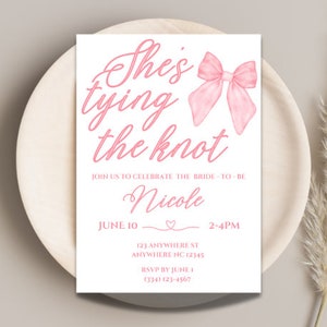 She&#39;s Tying the Knot Invitation, tying the knot, bridal shower invite, bridal shower, wedding shower, wedding shower Invite, coquette
