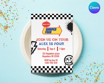 Warped Four Birthday Invitation, Warped Tour, Warped four, Fourth Birthday, Toddler Birthday, Kid Birthday Invite, 4th Birthday Invite