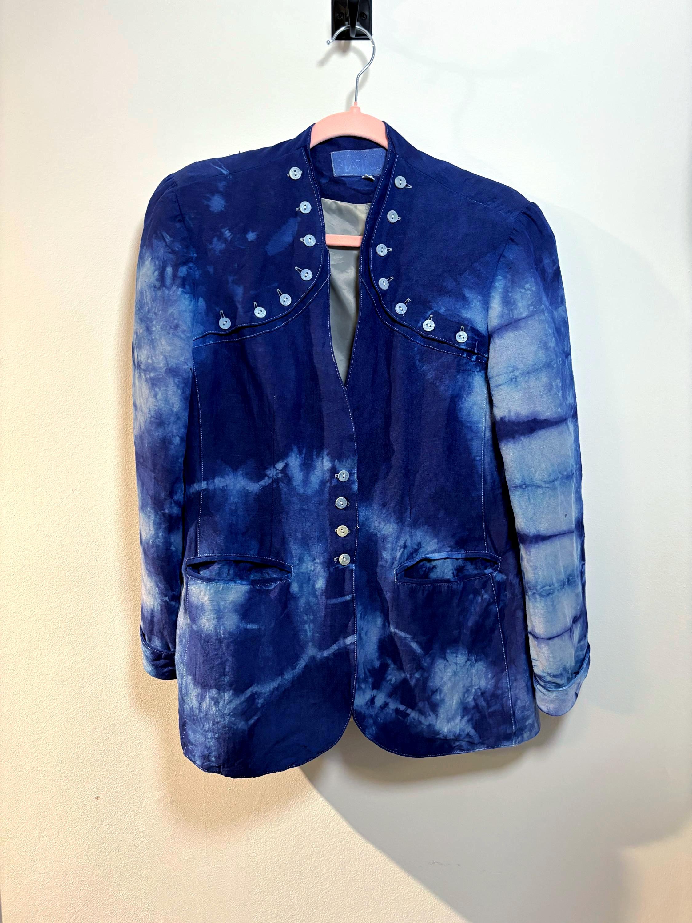 Indigo Shibori Hand-dyed Button Blazer Women's Size M. Eco Indigo Shibori Hand-dyed Button Blazer Women's Size M. Eco