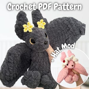 Baby Bat crochet amigurumi PDF pattern (includes hat modification)