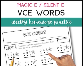 Phonics Homework Worksheet Words with Silent E Words 1st Grade 2nd Grade Reading Resource for First Graders VCE Words Decodable Text Phonics
