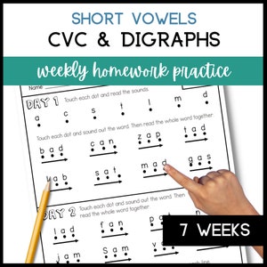 CVC Words and Digraphs Phonics Worksheets for Beginning Readers Practice at Home Phonics Reading Resource for Kindergarten 1st Grade
