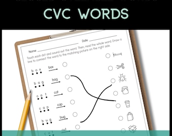 Palabras CVC con dígrafos de vocales cortas y combinaciones de palabras / Trabajo independiente para jardín de infantes y primer grado Hoja de trabajo Lectura de palabras CVC
