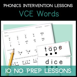 Silent E Worksheets VCE Words Long Vowel Small Group Intervention Phonics Lesson Worksheets & Games (Silent E / Magic E)