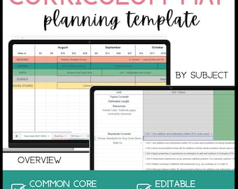 Editable Curriculum Map Template: Yearly Curriculum Planner with Common Core (Google Sheets)