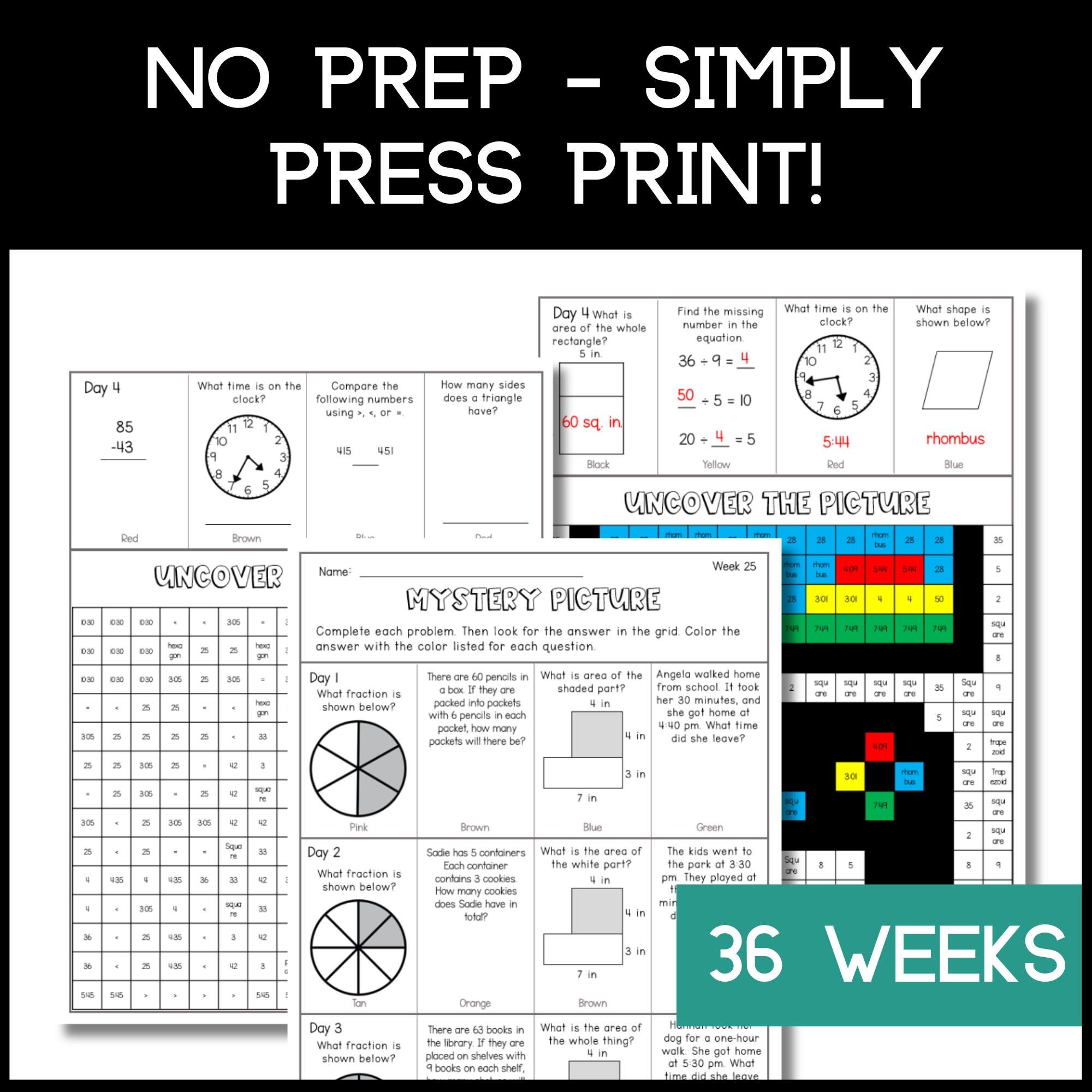 3rd Grade Math Worksheets Review, Homework, Morning Work, Homeschool