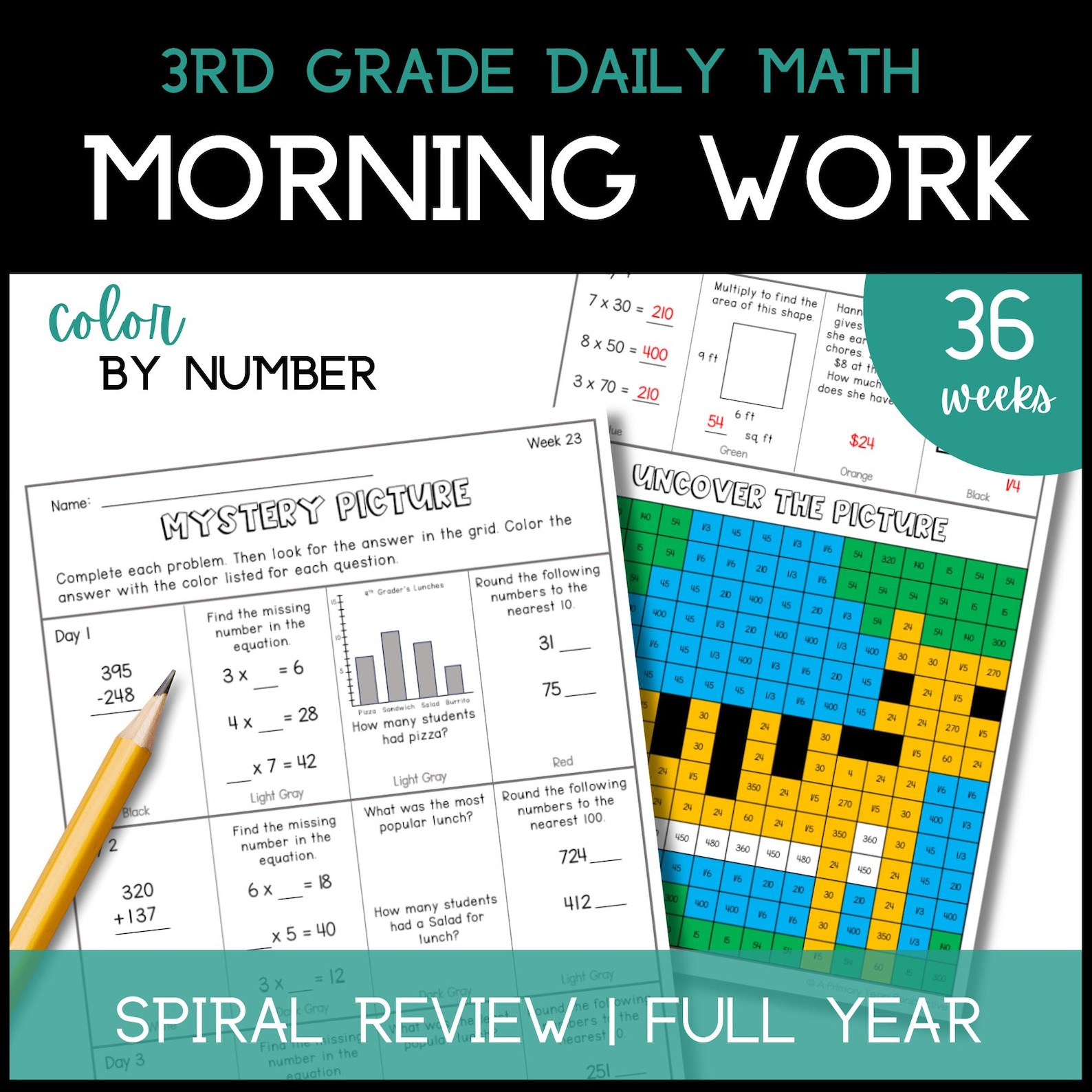 3rd Grade Math Worksheets Review, Homework, Morning Work, Homeschool