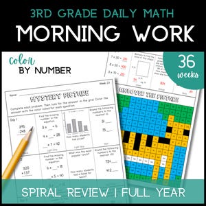 3rd Grade Math Worksheets Review, Homework, Morning Work, Homeschool 3rd Grade Color by Number Multiplication