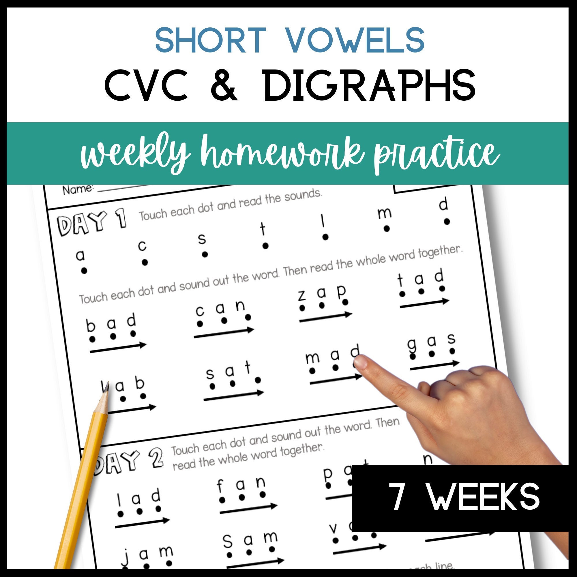 CVC Words and Digraphs Phonics Worksheets for Beginning Readers Practice at Home Phonics Reading Resource for Kindergarten 1st Grade