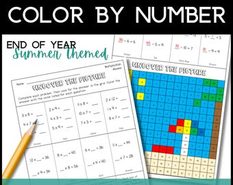 Sommer Farbe nach Zahlen Multiplikation Dividieren Arbeitsblatt 3.Klasse Mathe Wiederholung Arbeitsblatt