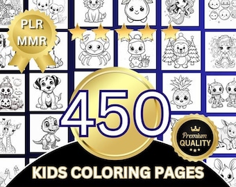 Kids Coloring Pages Bundle, 450 Printable with PLR and MRR Rights