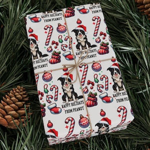 Papeles de regalo personalizados para perros Border Collie, papel de regalo personalizado para amantes de los perros, suministros para regalos de Navidad, lindo diseño de pata de Papá Noel