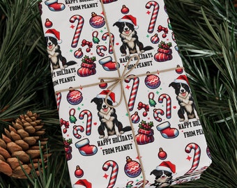 Custom Border Collie Holiday Wrapping Papers, Personalized Gift Wrap for Dog Lovers, Christmas Gift Supplies, Cute Santa Paw Design