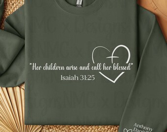 Personalized "Call Her Blessed Proverbs 31:28" Minimalist Christian Mom Sweatshirt, Faith Apparel Gift for Her