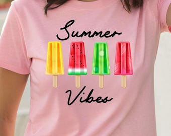 Summer Vibes Shirt Popsicle Fruit Ice Cream Tee, Hello Summer Shirt, Cute Summer Shirt, Ice Cream Shirt, Summer Holiday Outfits, Beach Shirt